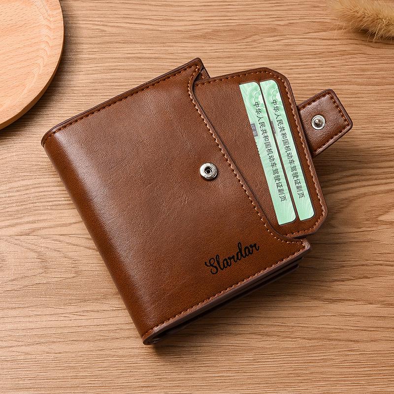 Men's Youth Trifold Leather Wallet with Multi-Card Slots - Stylish Korean Vertical Design