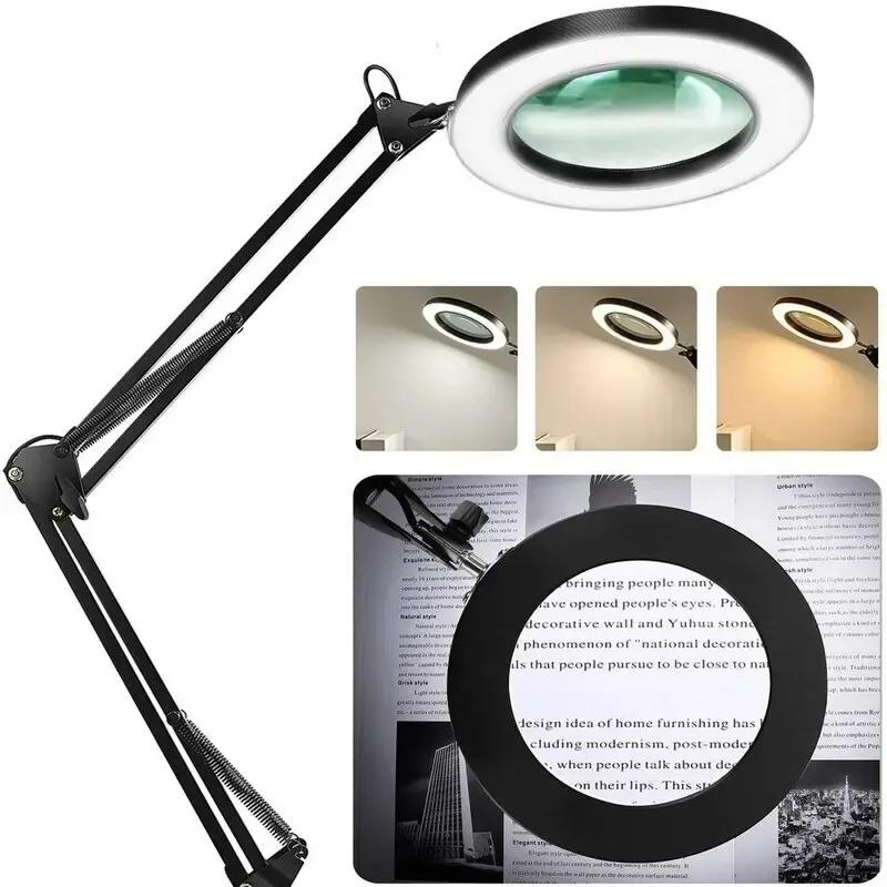 3 Colors LED Magnifying Glass 72LED 8X/10X NEW Illuminated Magnifier USB for Soldering Iron Repair/Table Lamp/Skincare Beauty