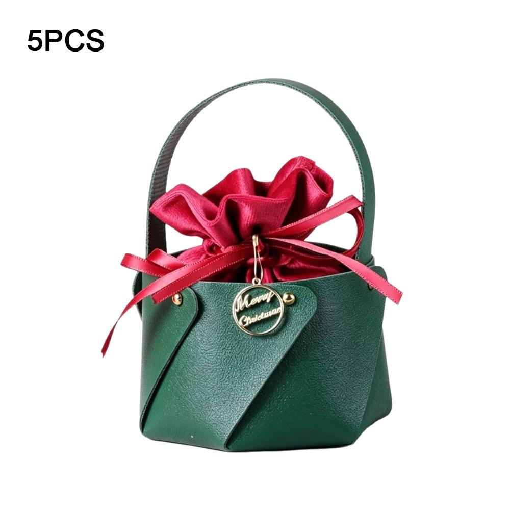 Red Green Design Christmas Gift Bags Flannel Fabric Leather Handled Bags Candy Bags  Wedding Favors