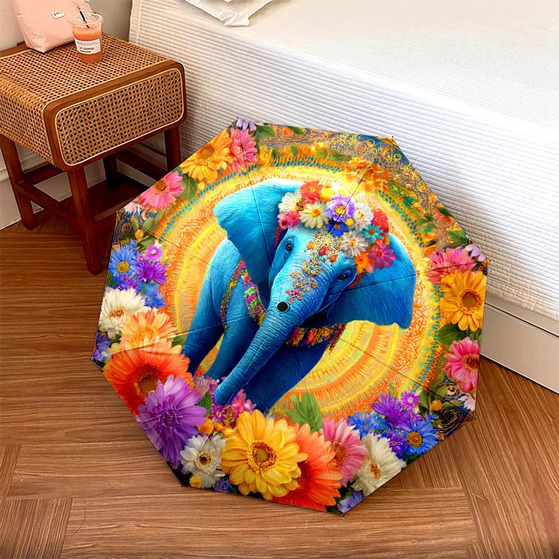 1 PC Automatic Folding Umbrella - Elephant Pattern, Portable & Foldable Design with 8 Ribs, Christmas Birthday Gifts