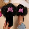 Fashion Lovely Butterfly Detor Cotton Slippers Women Soft Faux Furry Plush Slippers Woman Winter Open Toe Slip On Fur Slides Female