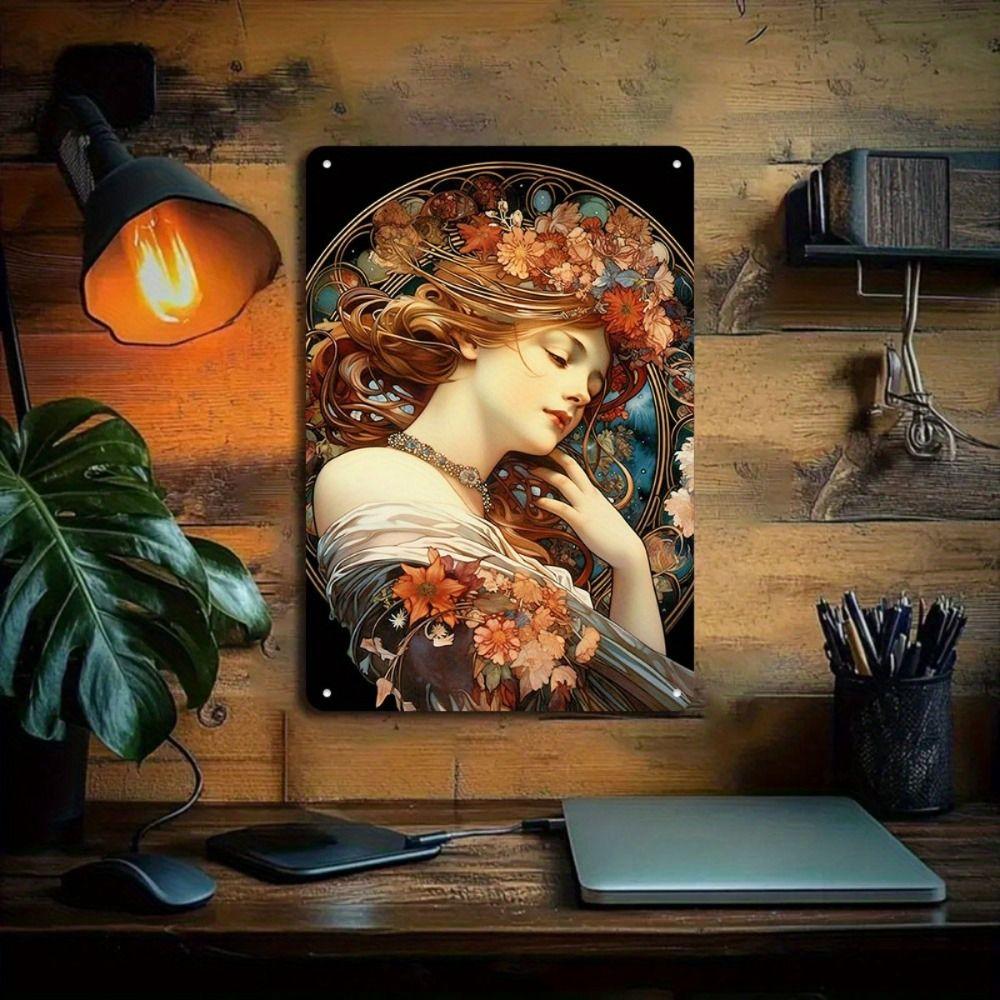 Vintage Art Nouveau Woman Tin Sign Retro Metal Panel Home Bar Cafe Decor