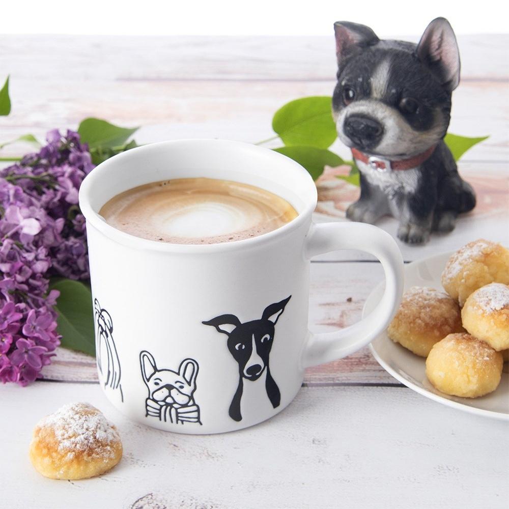 Kubek Psy Pieski do Napojów Picia Kawy Herbaty Ziół Ceramiczny Biały 500 ml