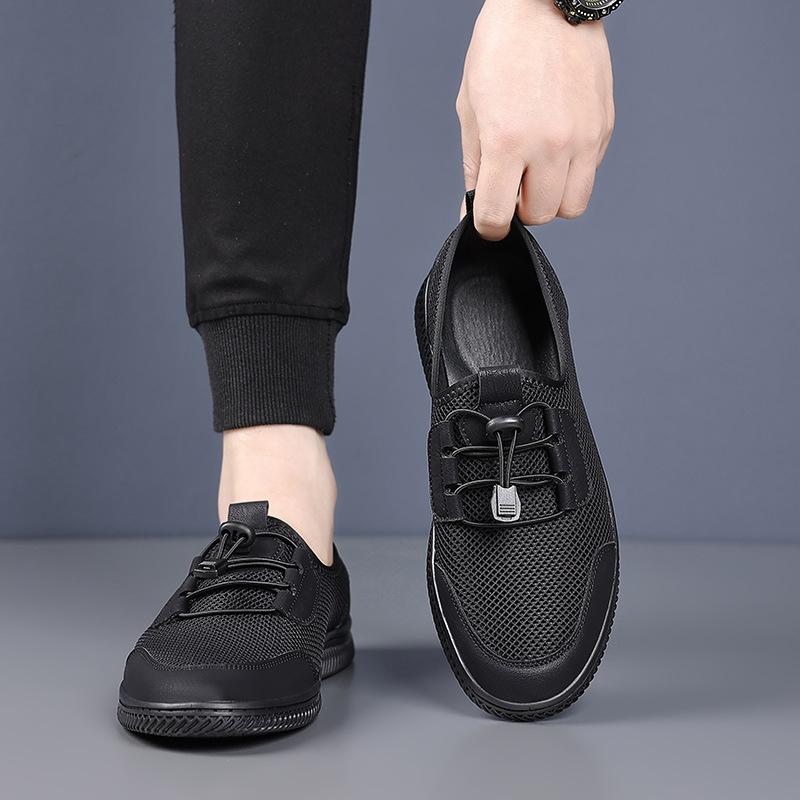 Douyin New Men's Shoes Summer One-pedal Soft-soled Flying-woven Shoes 2025 Breathable Mesh Shoes Versatile Non-slip Driving Shoes