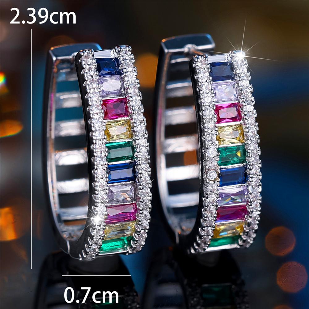 Charm Female Rainbow Zircon Stone Hoop Earrings Silver Color Wedding Jewelry For Women