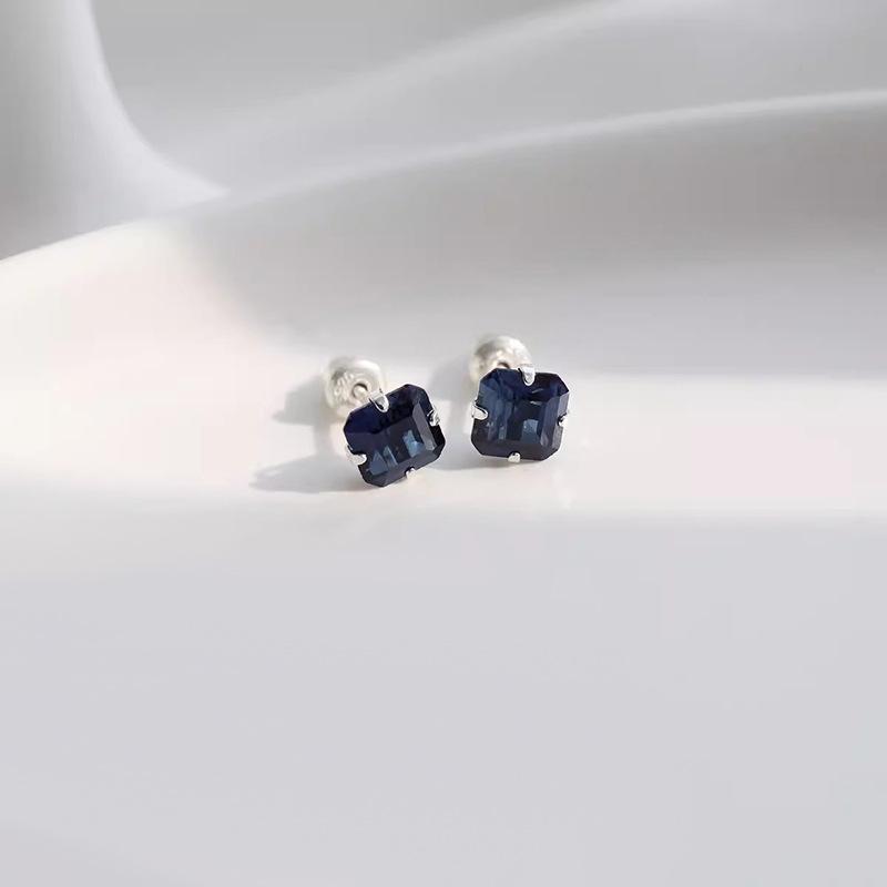 S925 Sterling Silver Natural Stone Blue Stud Earrings for Women