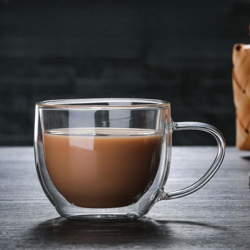 High Borosilicate Double-Layer High Temperature Resistant Glass Household Transparent With Handle Egg-Shaped Milk Cup Coffee Juice Glass