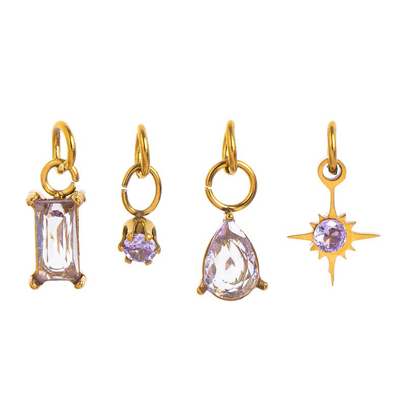 4Pcs/Set Stainless Steel Cubic Zirconia Birthstone Charms Mini Pendants For Diy Necklace Bracelet Jewelry Gift