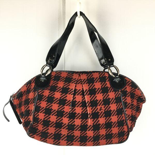 agnes b Mini Boston Handbag Red x Black Check Fabric Women’s Vintage Style(USED)