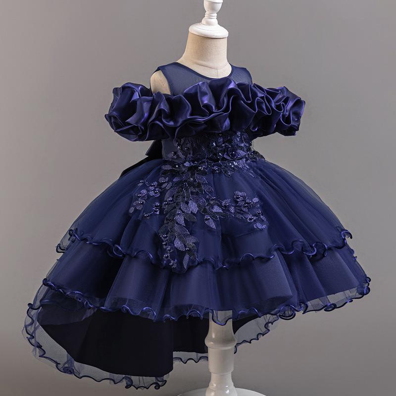 Girls' One-Shoulder Luxury Tulle Princess Formal Dress with Train