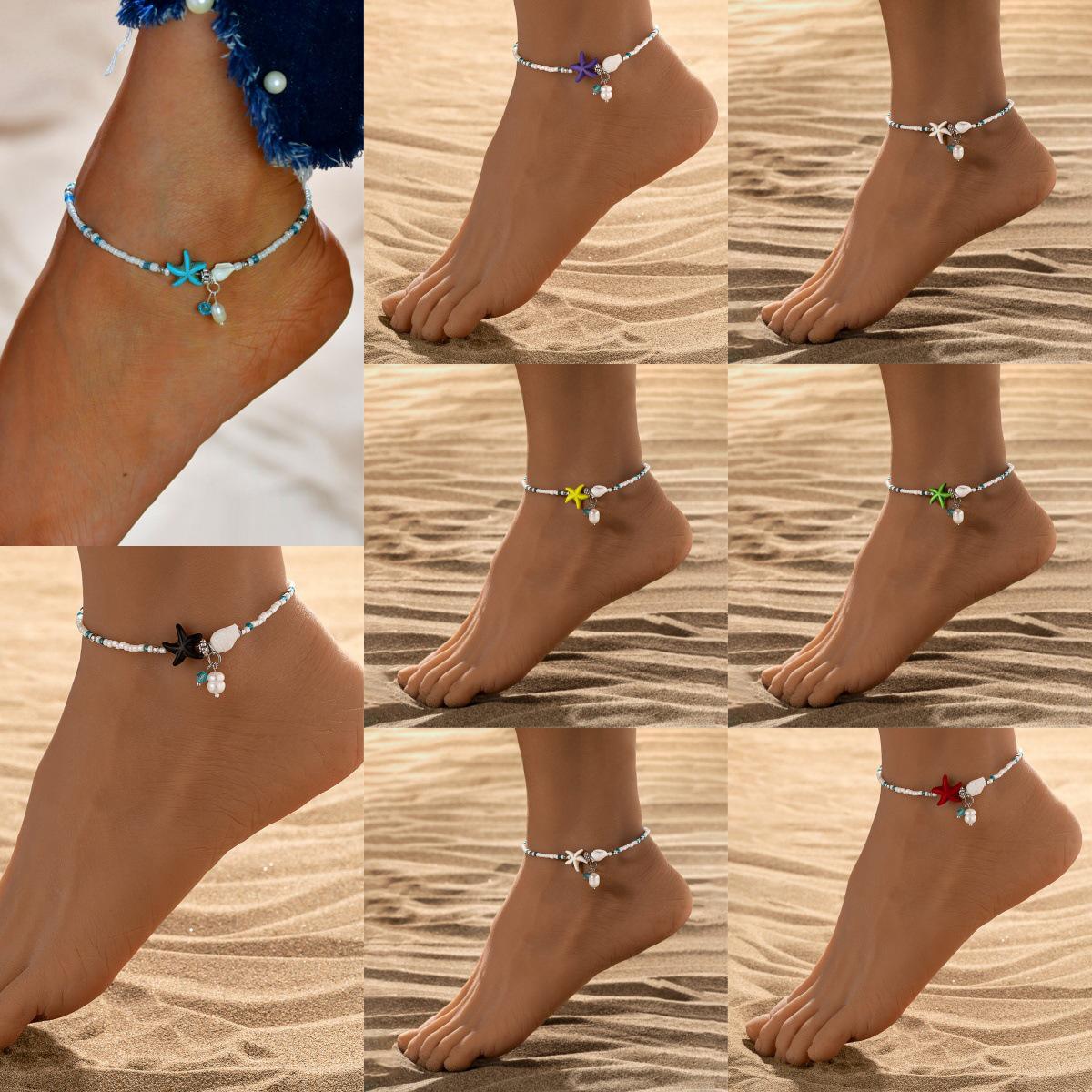 

Starfish Seashell Beach Anklet and Conch Bracelet with Beads