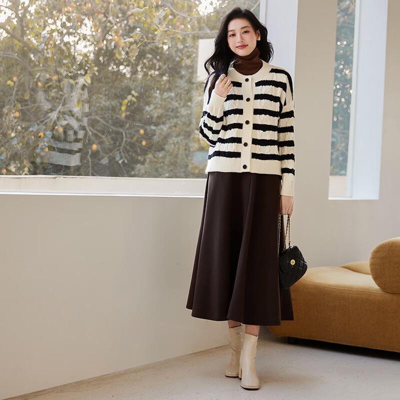 VICTORIA&VERA Women's Black & White Striped Soft Knit Cardigan