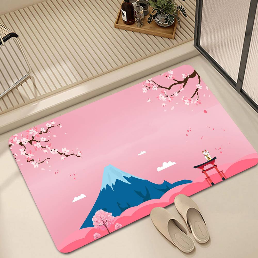 Mount Fuji Cherry Blossoms Floor Mat Suitable For Living Room Kitchen Bathroom Non-slip Mat Household Foot Mat