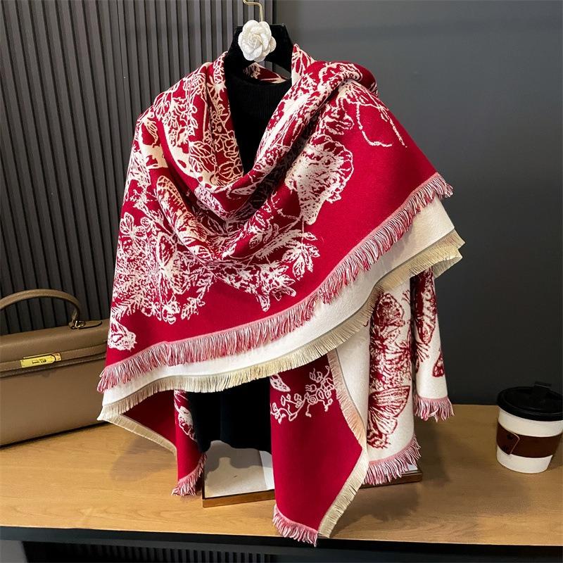 New Imitation Cashmere Scarf for Women Korean Version Contrasting Color Autumn and Winter Warm Couple Scarf British Fashion Long Shawl