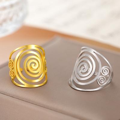 Fashion Stainless Steel Swirl Spiral Ring Adjustable Fashion Jewelry Geometric Open Ring Gold/Silver Wide Rings Gifts