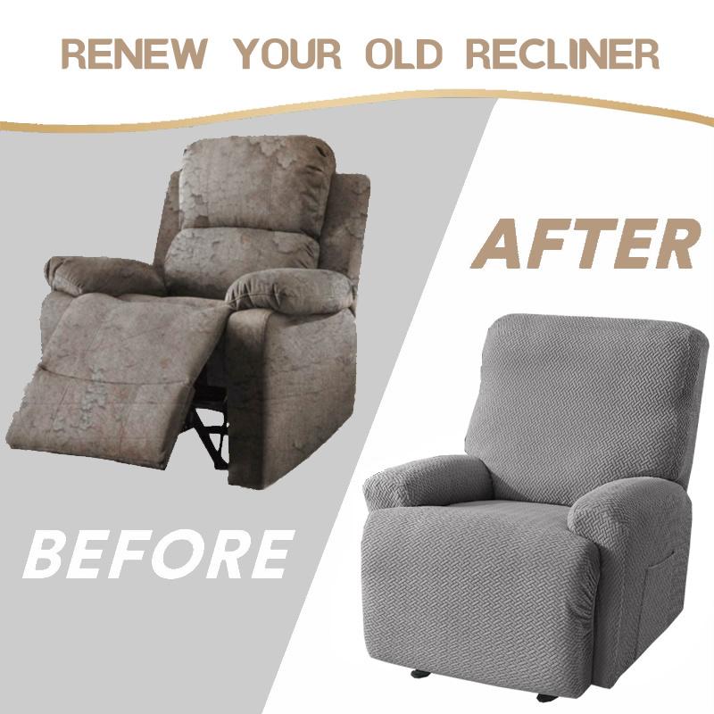 4pcs/Set Jacquard Recliner Sofa Covers with Pockets Elastic Armchair Covers Stretch Accent Chair Slipcovers for Living Room