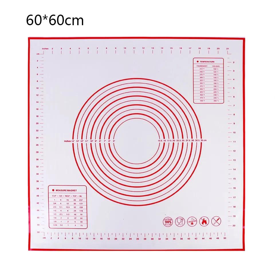 Various Size Silicone Kneading Pad Non-Stick Surface Rolling Dough Mat with Scale Kitchen Cooking Pastry Sheet Oven Liner Bakeware