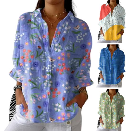 Women Shirt Lapel Long Sleeve Buttons Placket Shirt Tops Flower Pattern Regular Fit Casual Shirt Work Daily Life Parties Shirt