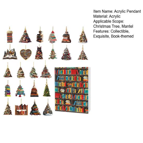 Ozdoba na książkę Kalendarz adwentowy Akrylowy wisiorek na książkę w formie układanki, dekoracja wisząca na choinkę, prezent dla miłośników książek