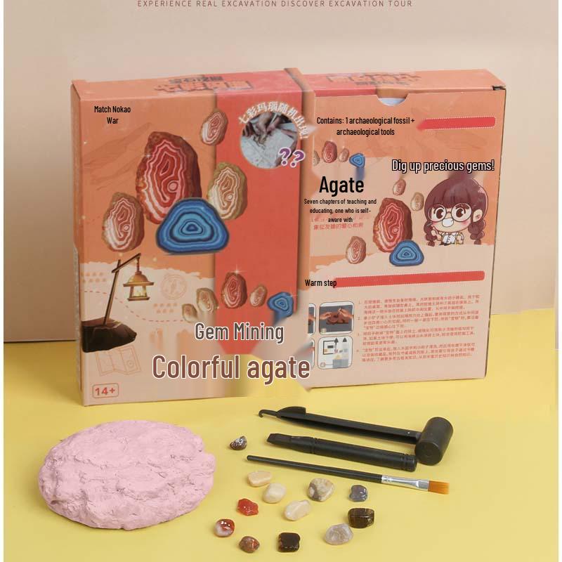 Seven-Color Gem Excavation Toy & Cat s Eye Agate Bracelet Gift Set