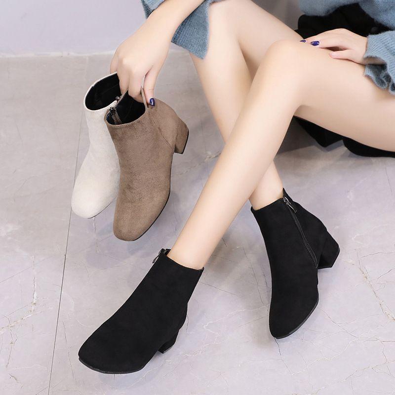 Short Boots Women's Autumn and Winter New Thick Heel Martin Boots Women's British Style Medium Heel Non-slip Student Versatile Square Head Boots