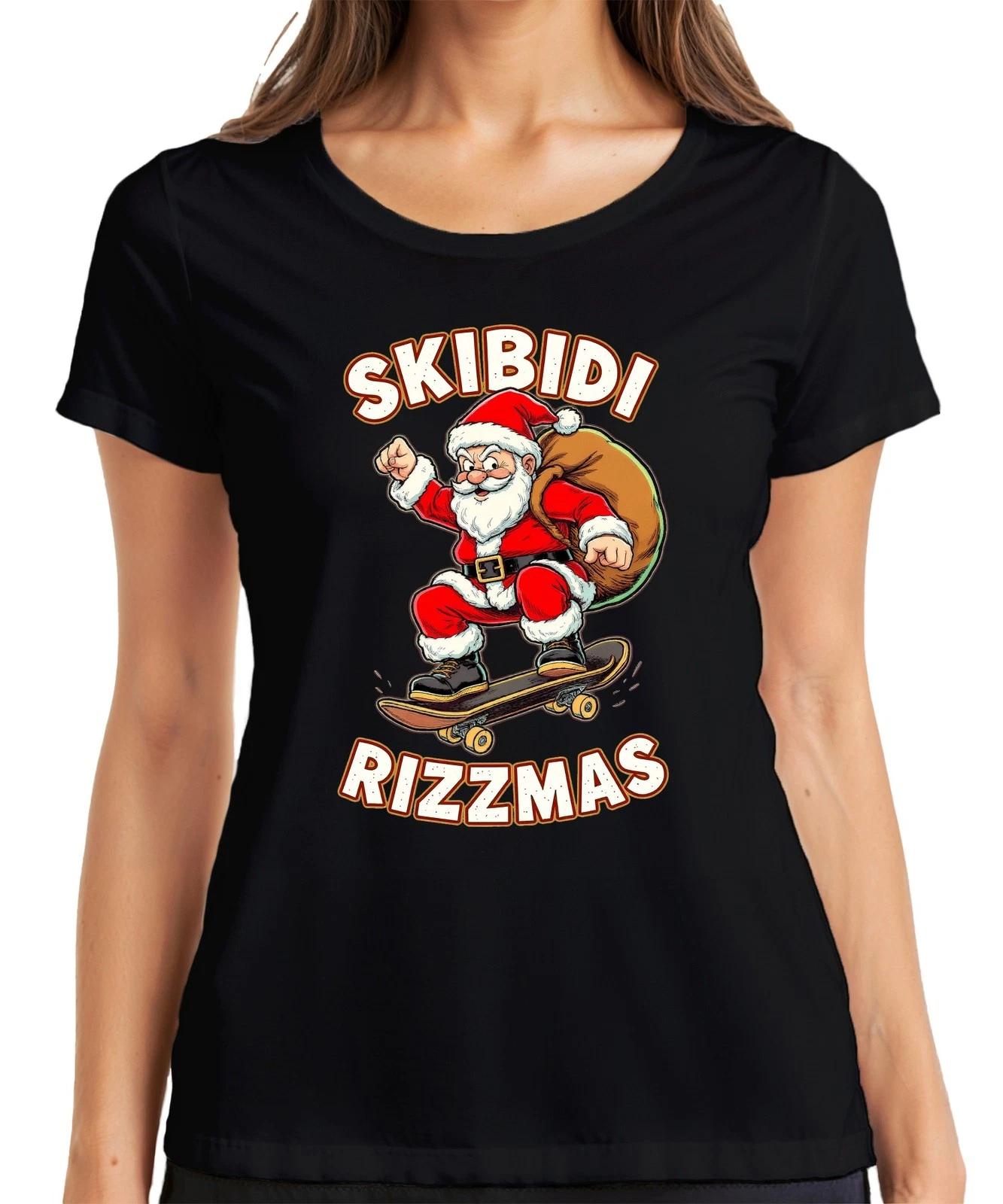 SKIBIDI RIZZMAS Weihnachtsmann Skateboard Weihnachten Skater Damen T-Shirt XS