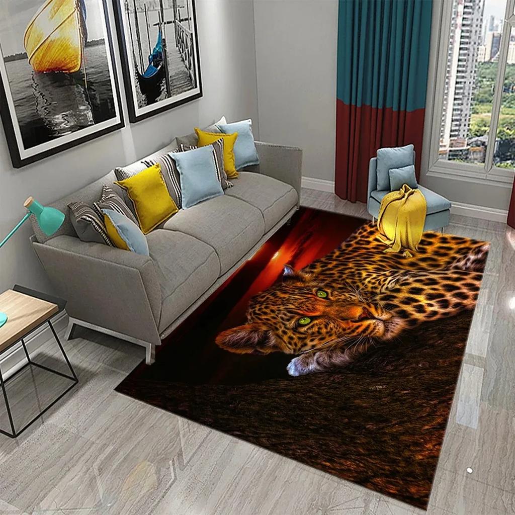 3D Leopard Carpet Wild Animal Pattern Living Room Bedroom Bathroom Kitchen And Kids Play Area Non-Slip