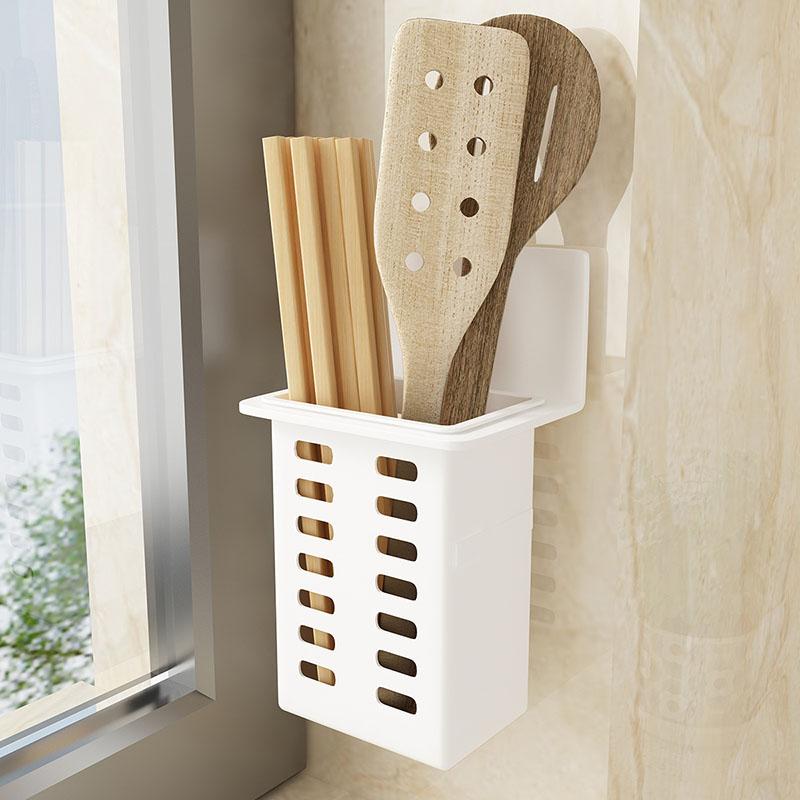 Plastic Wall Mount Storage Rack - Multi-Purpose Drying Organizer for Cosmetics Kitchen Utensils Pens No Installation