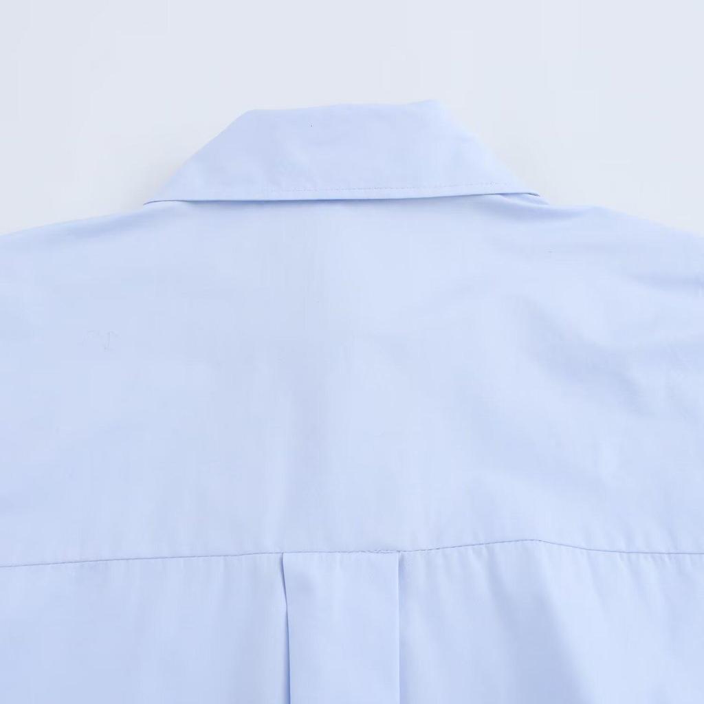 2025 Spring Women's Solid Color Simple Long-Sleeve Lapel Double-Breasted Poplin Shirt