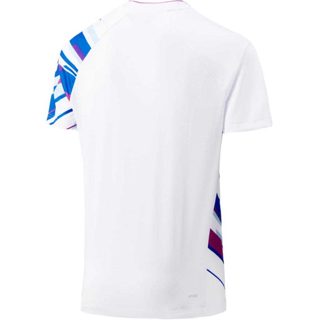 Li Ning Badminton Series Printed V-Neck Comfortable Breathable Versatile Short Sleeve Badminton Shirt Unisex Tops Standard-White AAYU225-2