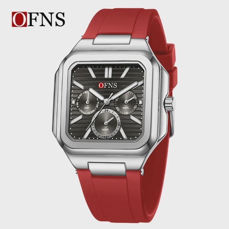 OFNS Herrenuhren Hochwertiges Leder Lässige Quadratische Armbanduhren Kalender Wasserdicht Business Mode Herren Chronograph Uhr