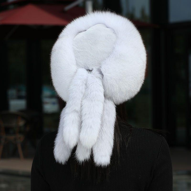 

Шапка из лисьего меха Женская Зимняя из норки Национальный стиль Монгольская шапка Натуральная кожа Накладки на уши Лыжная шапка S（54-56cm）