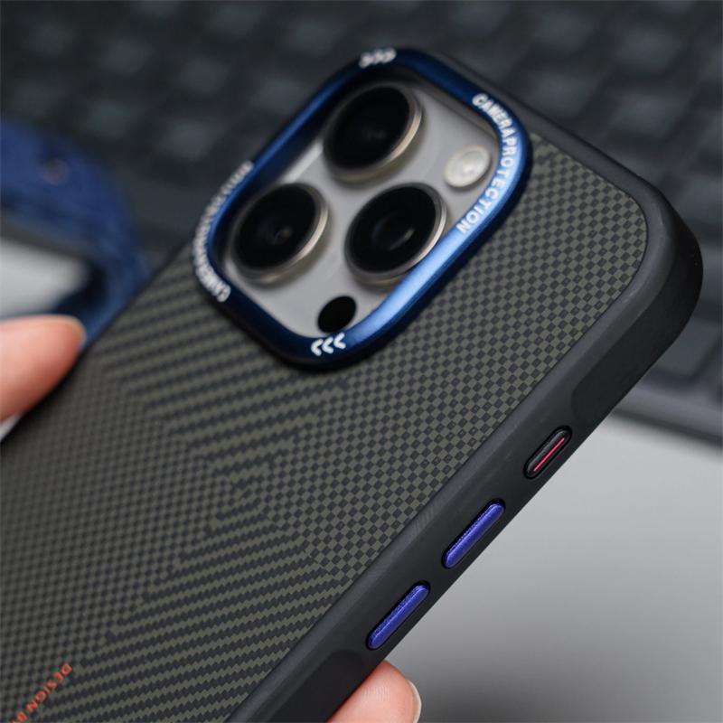 Luxury Carbon Fiber Texture Phone Case for IPhone 17 16 15 14 Pro Max Magnetic Wireless Charge Alloy Camera Lens Protect Cover