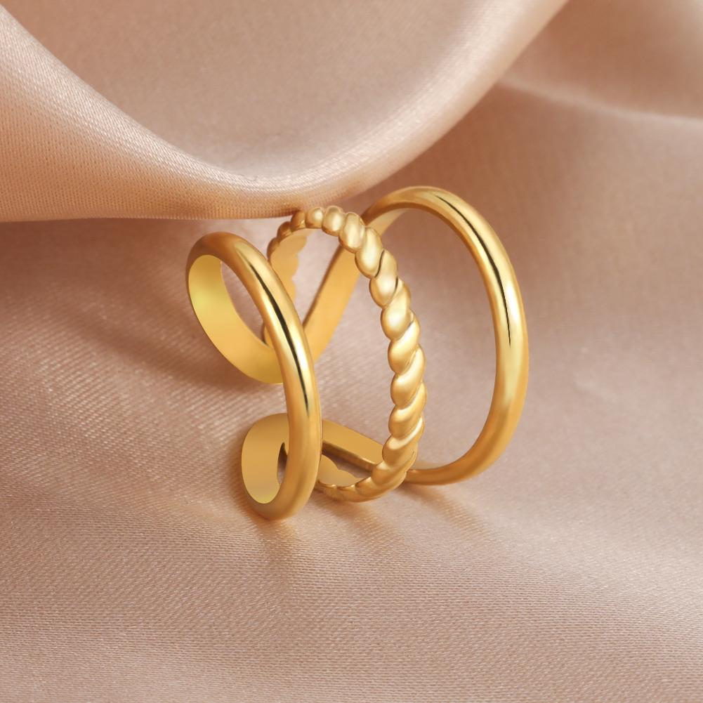 Stainless Steel Women Rings Geometric Heart Aesthetic Adjustable Open Finger Ring Fashion Party Jewelry Gifts