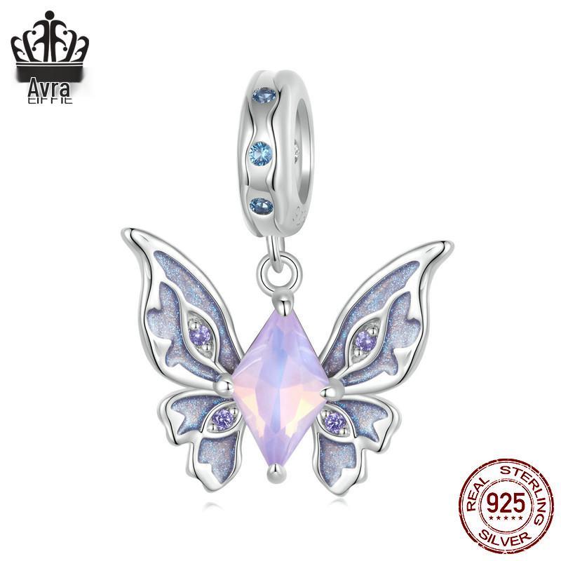 S925 Sterling Silver Exquisite Butterfly Tassel Beaded Pendant for DIY Jewelry