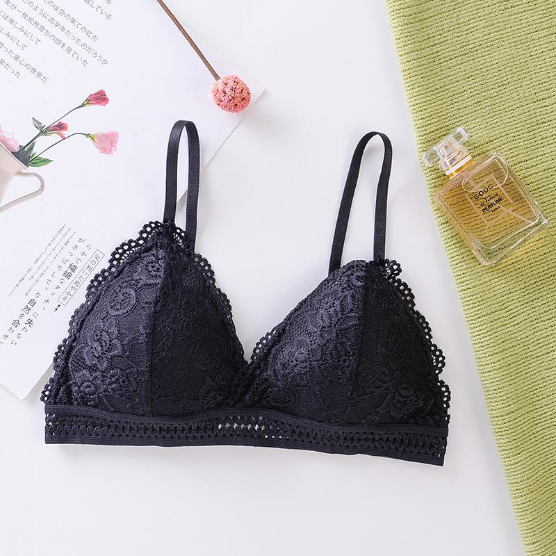 Lace French Triangle Cup Wirefree Bra for Big Busts - V-Neck, Thin Back, Smoothing Minimizer.