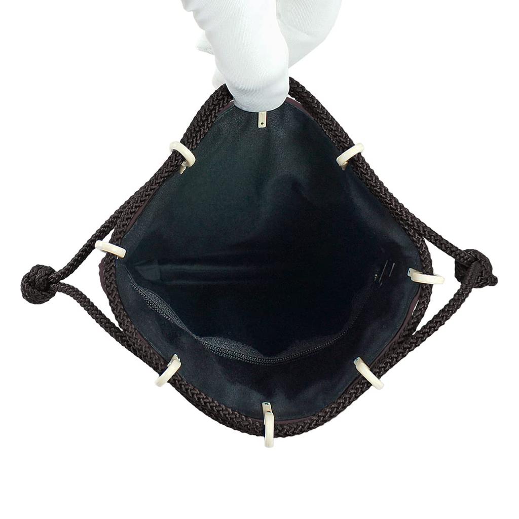 Inden Drawstring Bag with Silk Deerskin Purple with White Crane and Turtle Custom Order [Inden-ya] Gusset, Cord, Leather, Lacquer, Pattern,