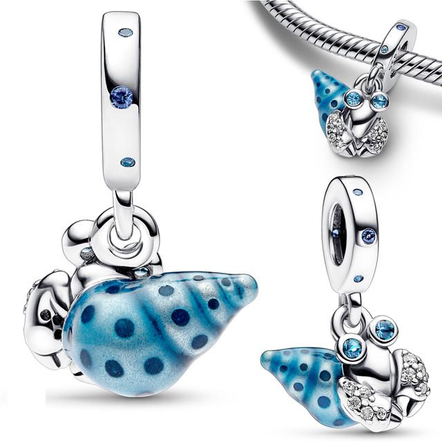 New Blue Marine Creatures Conch Jellyfish Turtle Shark Copper Charm Pendant Fit For Original Bracelet Diy Women'S Jewelry