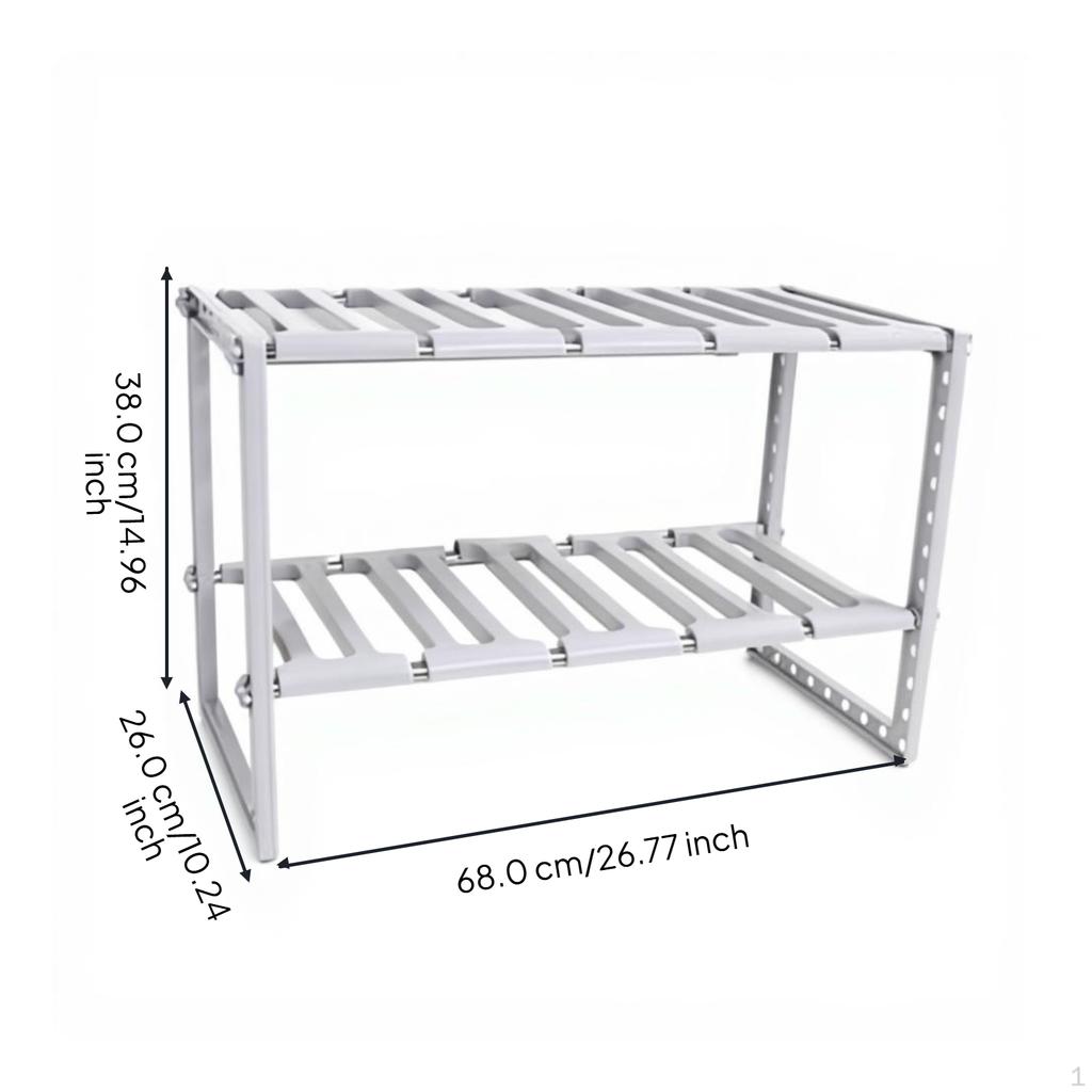 Kitchen Sink Organizer Rack, Adjustable, Pullextendable Sliding, Spacesaving, Cabinet Storage Grey