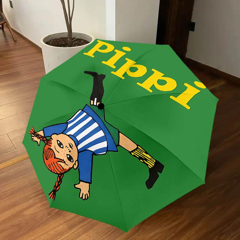 1 Stück Pippi Langstrumpf Regenschirm - 8 Speichen verstärkt, Automatisches Öffnen, Leicht & Langlebig, Niedliches Modeaccessoire für den Außenbereich, Strand oder Freizeit, Beac