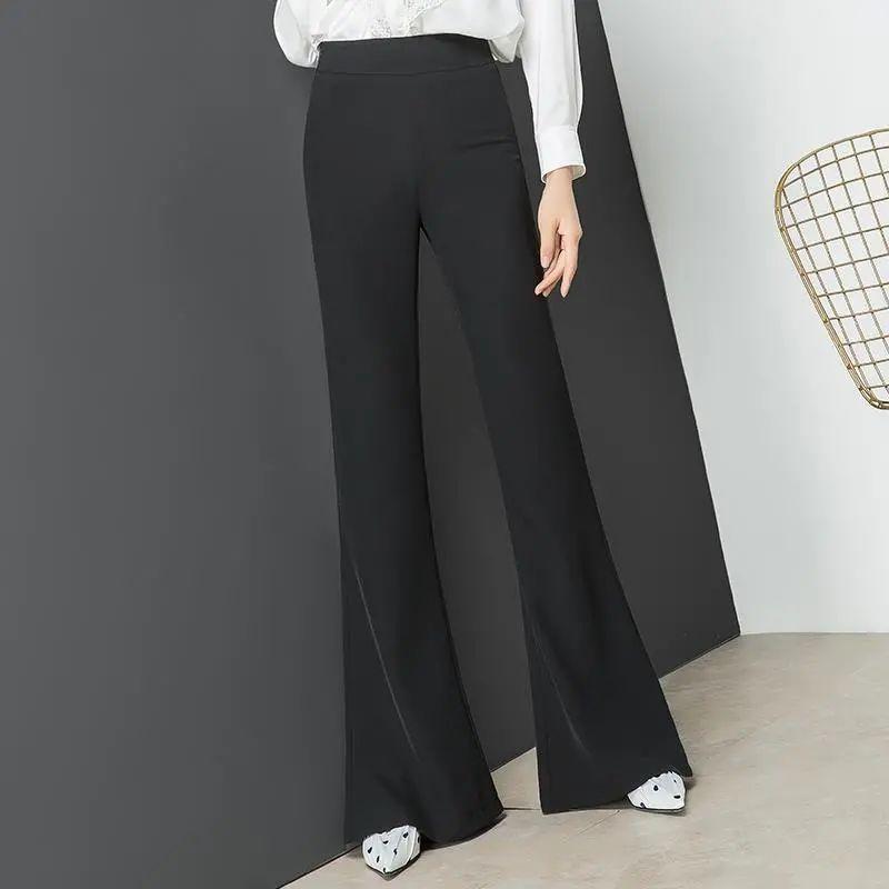 

Лето Новый Темперамент Тонкий Модный Прямой Клеш Брюки Женские Однотонные Эластичные С Высокой Посадкой Пэчворк Карманы Широкие Брюки S