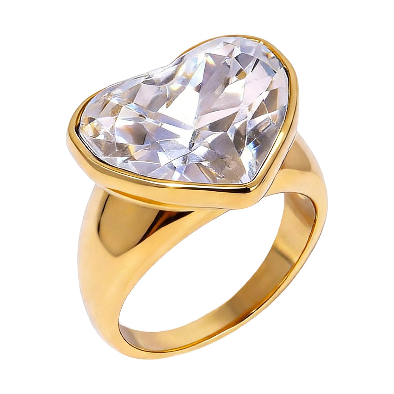 

Crystals Heart Couple Rings Stylish Stainless Steel Wedding Bands For Him And Her