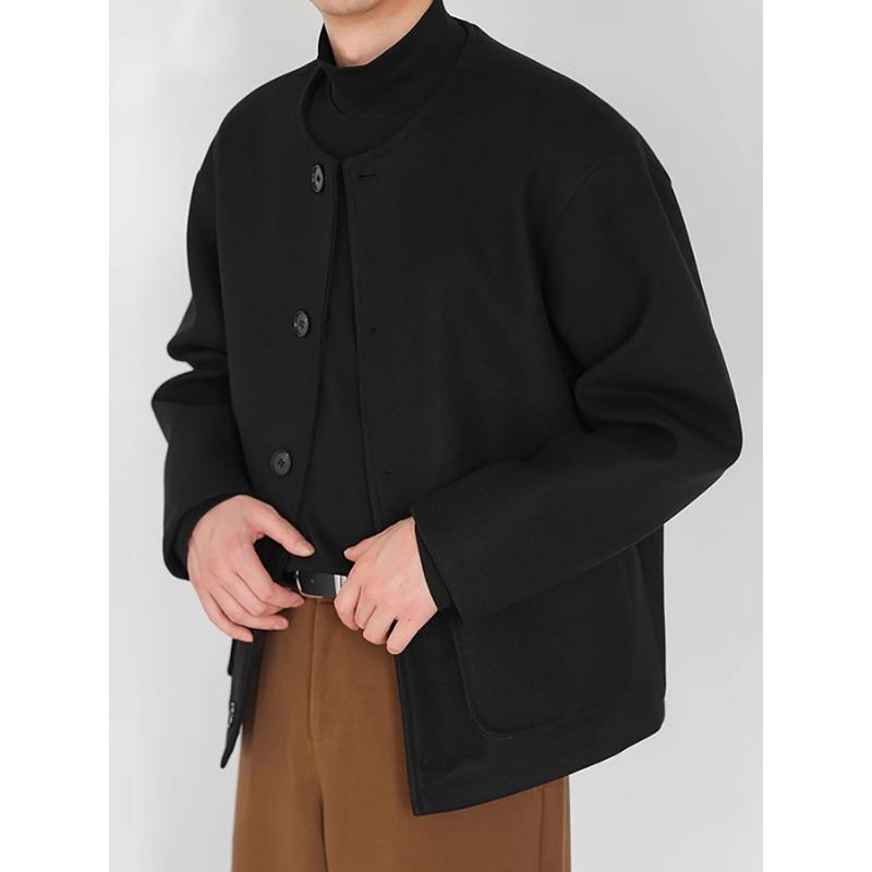 Autumn Winter Men's Fashion Korean New Outfit Hombre Elegante Casual Design Collarless Loose Woolen Jacket