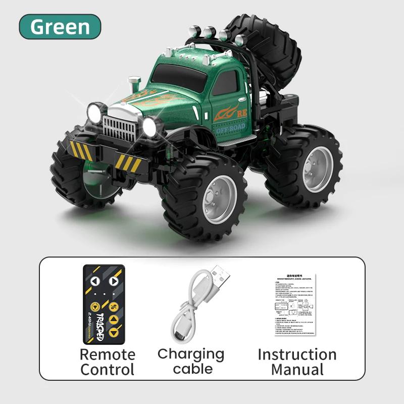 

Mini Rc Car 1/64 Alloy Diecast With Trailer Remote Control Pick-up Trucks Desktop Cars For Boys Electric Truck For Kid Gift зелений