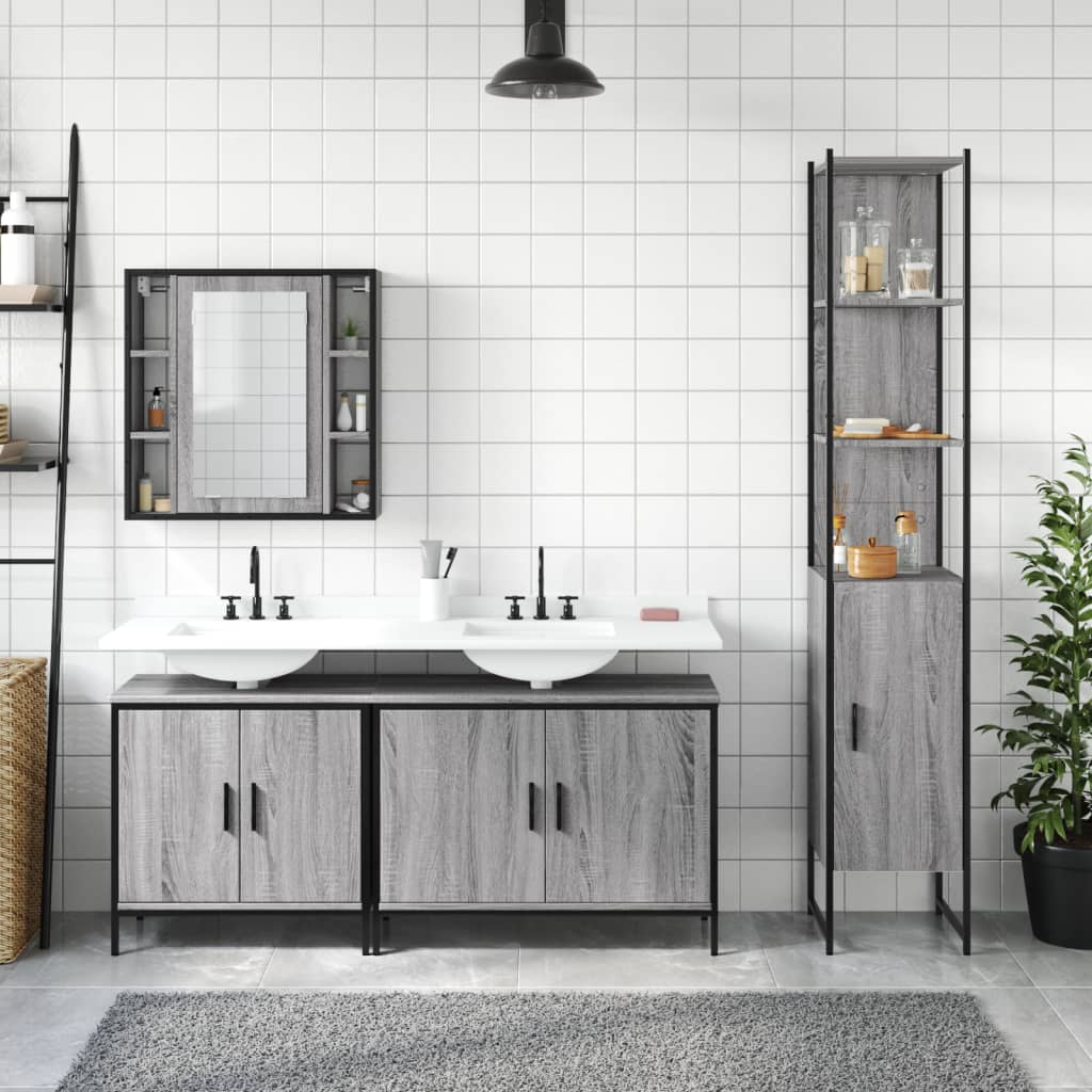 Vidaxl 4-Piece Bathroom Cabinet Set, Sonoma Grey Oak