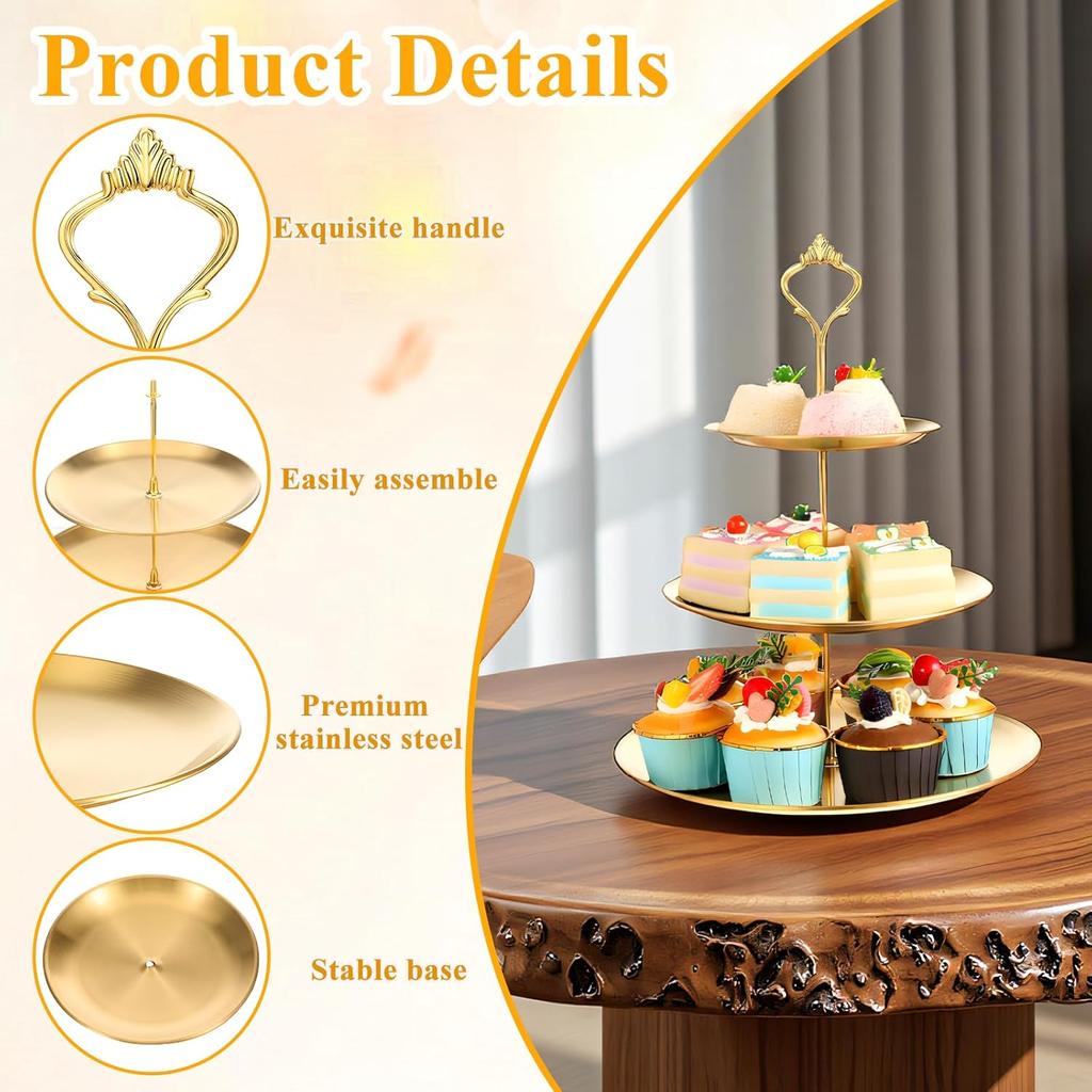 Home Luxury Gold 3-Tier Cake Stand - Multi-Function Dessert Display Shelf for Daily Afternoon Tea Treats