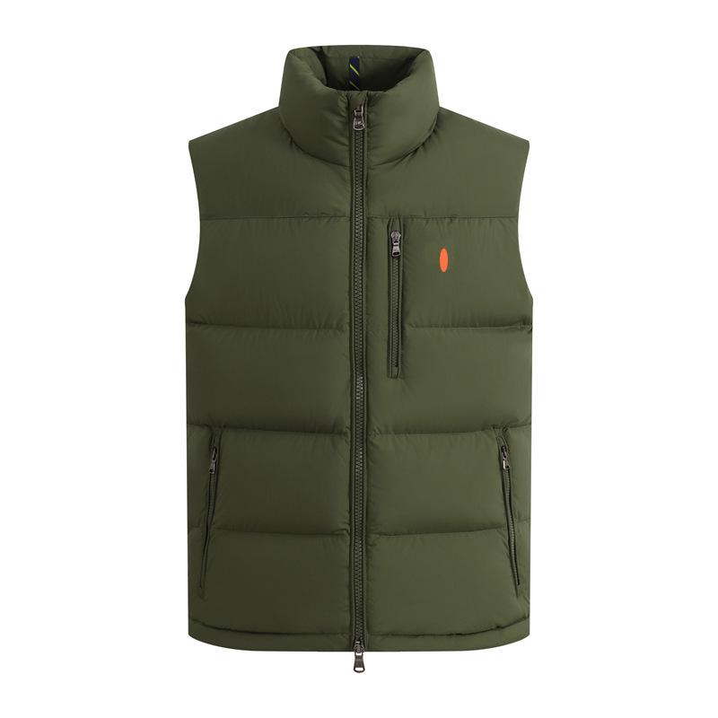 Men's Stand Collar Duck Down Vest with Small Logo - Thick, Warm, Solid Color for Autumn/Winter