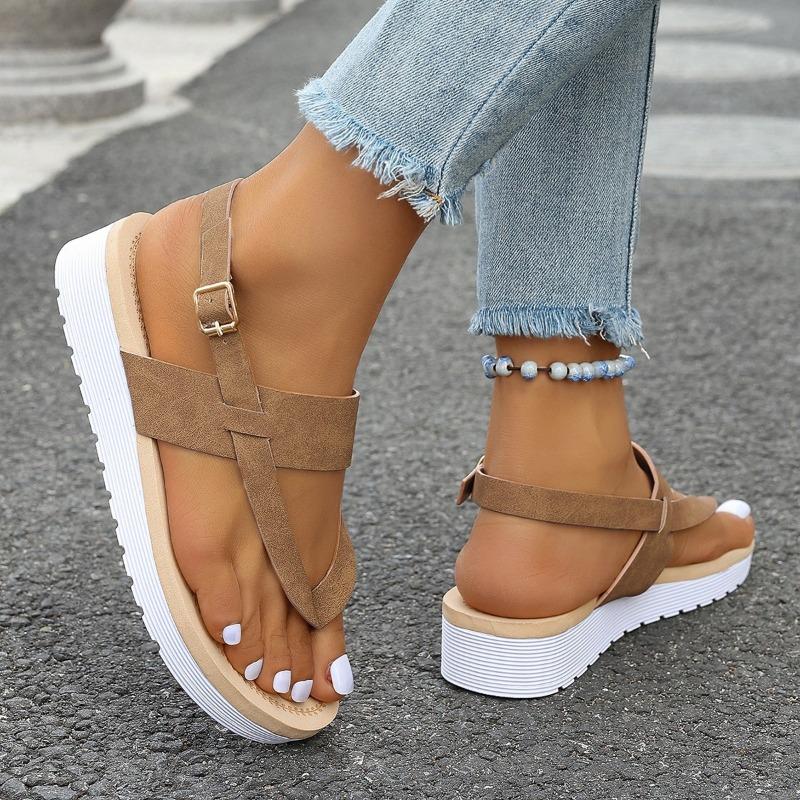 Large size sandals women's summer new round head thick sole herringbone toe casual sandals