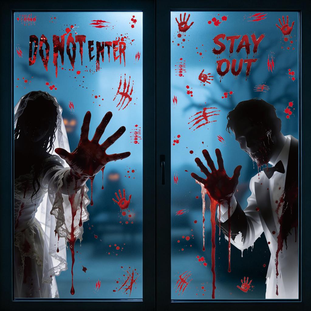 2Pcs Halloween Ghost Static Window Stickers, Male & Female Ghost Glass Decals for Shop Window Scene Layout