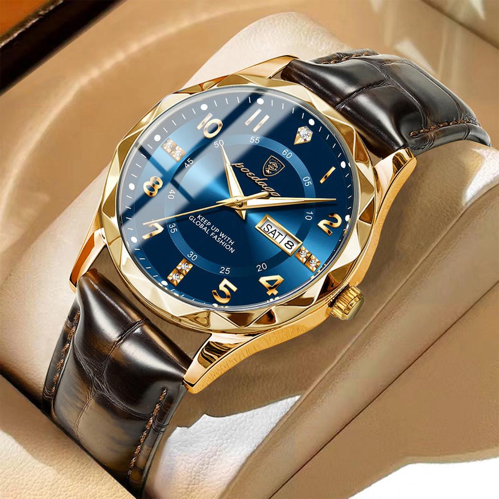 Swiss Mens Quartz Watch With Leather Strap And Luminous Dial For Casual Wear